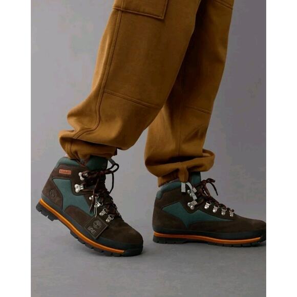 Timberland Euro Hiker Mid Men's Size 9 Lace Up Boots Dark Brown Suede and Green - Picture 3 of 11